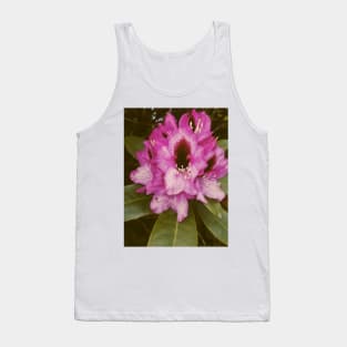 Retro Pink Flower With Green Leaves Tank Top